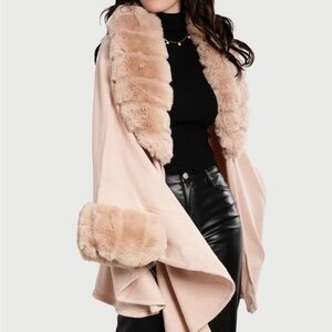 SAACHI Blush Faux Fur Trim Cardigan